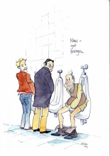Cartoon: Mann - gut erzogen (medium) by Jörg Halsema tagged man,woman,couple,wc,beziehung,partnerschaft