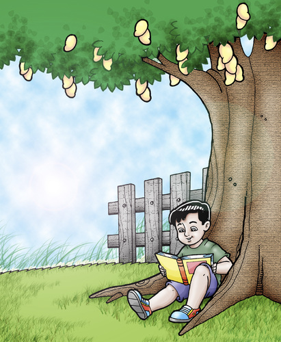 Cartoon: boy reading under the tree (medium) by jayson arellano tagged reading