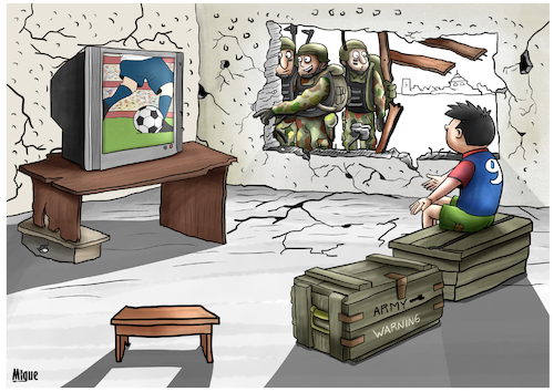 Cartoon: Football in times of war (medium) by miguelmorales tagged football,soccer,war,conflict,children,playing,qatar2022,football,soccer,war,conflict,children,playing,qatar2022