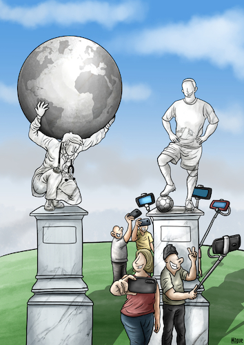 Cartoon: Heroes (medium) by miguelmorales tagged heroes,football,statues,fans,doctor,heroes,football,statues,fans,doctor