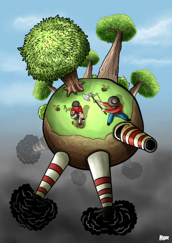Cartoon: More trees less carbon (medium) by miguelmorales tagged carbon,pollution,trees,climate,change,human,earth,planet,carbon,pollution,trees,climate,change,human,earth,planet