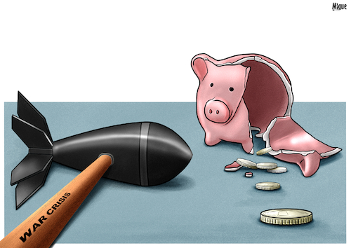 Cartoon: War and Savings (medium) by miguelmorales tagged war,economic,crisis,savings,financial,issues,ukraine,russia,war,economic,crisis,savings,financial,issues,ukraine,russia