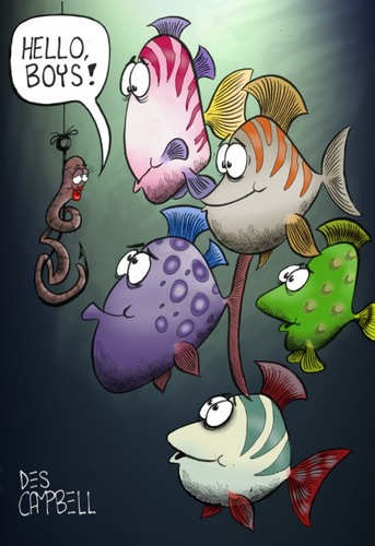 Cartoon: Gone fishing (medium) by campbell tagged worm,fish,fishing,underwater
