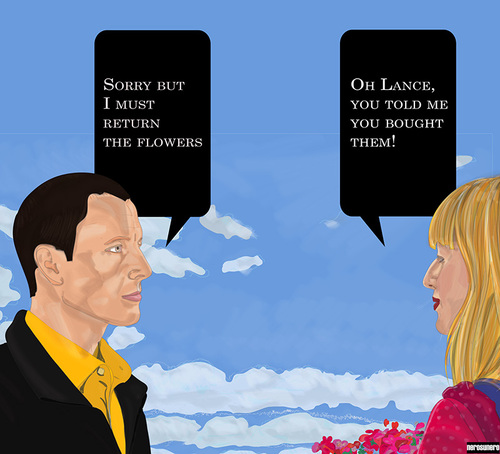 Cartoon: Lance Armstrong Flowers (medium) by nerosunero tagged lance,armstrong,cycling,doping,tour,de,france