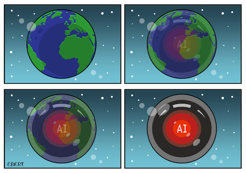 Cartoon: A It conquered the world (medium) by Enrico Bertuccioli tagged ai,artificialintelligence,technology,hitech,hitechrevolution,data,bigdata,socialmedia,digitalrevolution,digitaldevices,progress,future,humanbeings,newworld,newworldorder,earth,planetearth,power,control,aicontrol,political,politicalcartoon,editorialcartoon,ai,artificialintelligence,technology,hitech,hitechrevolution,data,bigdata,socialmedia,digitalrevolution,digitaldevices,progress,future,humanbeings,newworld,newworldorder,earth,planetearth,power,control,aicontrol,political,politicalcartoon,editorialcartoon