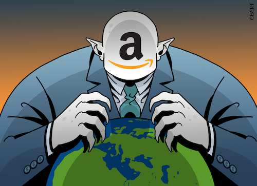 Cartoon: Amazon takes it all! (medium) by Enrico Bertuccioli tagged amazon,jeffbezos,ecommerce,money,business,economy,internet,digitaldevices,data,bigdata,capitalism,neocapitalism,political,politicalcartoon,editorialcartoon,amazon,jeffbezos,ecommerce,money,business,economy,internet,digitaldevices,data,bigdata,capitalism,neocapitalism,political,politicalcartoon,editorialcartoon