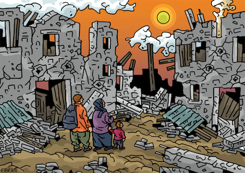 Cartoon: Back home (medium) by Enrico Bertuccioli tagged war,destruction,devastation,reconstruction,civilianvictims,refugees,gaza,home,ruins,aid,khanyounis,gazastrip,palestine,humanbeings,israel,hamas,political,politicalcartoon,editorialcartoon,war,destruction,devastation,reconstruction,civilianvictims,refugees,gaza,home,ruins,aid,khanyounis,gazastrip,palestine,humanbeings,israel,hamas,political,politicalcartoon,editorialcartoon