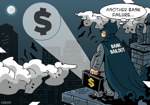 Cartoon: Bailoutman-the bank savior (medium) by Enrico Bertuccioli tagged creditsuisse,bankbankruptcy,bankruptcy,failure,bankcollapse,political,financial,bankingsysetm,economy,money,business,stockmarket,stockexchange,global,switzerland,creditsuisse,bankbankruptcy,bankruptcy,failure,bankcollapse,political,financial,bankingsysetm,economy,money,business,stockmarket,stockexchange,global,switzerland