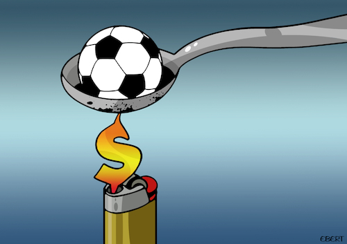 Cartoon: Football addiction (medium) by Enrico Bertuccioli tagged football,addiction,sport,supporters,money,business,political,global,worldcup,championship,football,addiction,sport,supporters,money,business,political,global,worldcup,championship