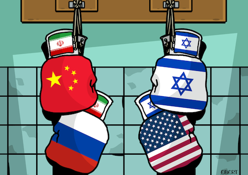 Cartoon: The big match (medium) by Enrico Bertuccioli tagged iran,usa,unitedstates,israel,trump,donaldtrump,netanyahu,benjaminnetanyahu,usairanwar,israeliranwar,middleeast,middleeastcrisis,crisisinthemiddleeast,hamas,hezbollah,mojtabakhamenei,terrorism,religion,religiousextremism,religiouswar,islam,islamism,jews,zionism,palestine,political,politicalcartoons,politicalcartoon,editorialcartoon,editorialcartoons,iran,usa,unitedstates,israel,trump,donaldtrump,netanyahu,benjaminnetanyahu,usairanwar,israeliranwar,middleeast,middleeastcrisis,crisisinthemiddleeast,hamas,hezbollah,mojtabakhamenei,terrorism,religion,religiousextremism,religiouswar,islam,islamism,jews,zionism,palestine,political,politicalcartoons,politicalcartoon,editorialcartoon,editorialcartoons