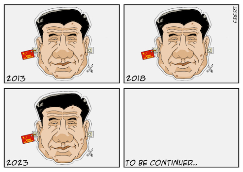 Cartoon: Xi Jinping the eternal President (medium) by Enrico Bertuccioli tagged xijinping,china,chinesepresident,chinesecommunistparty,leadership,authoritarianism,democracy,political,chinesegovernement,dictatorship,power,control,xijinping,china,chinesepresident,chinesecommunistparty,leadership,authoritarianism,democracy,political,chinesegovernement,dictatorship,power,control