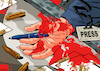Cartoon: Press under fire (small) by Enrico Bertuccioli tagged press,journalism,attacksagainstjournalists,freedomofthepress,censorship,presscensorship,gaza,palestine,israelhamaswar,world,freespeech,political,politicalcartoon,politicalcartoons,editorialcartoon