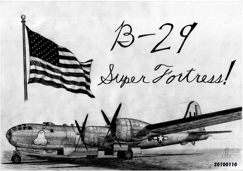 Cartoon: B-29 Superfortress!!! (medium) by Teruo Arima tagged aircraft,airplane,military,ww2,war,bomber