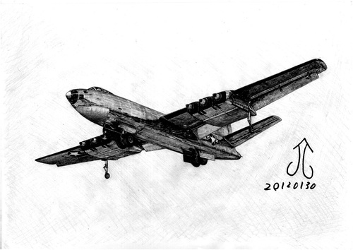 Cartoon: Martin XB-48 sex jet bomber (medium) by Teruo Arima tagged aircraft,bomber,america,airplane,ww2