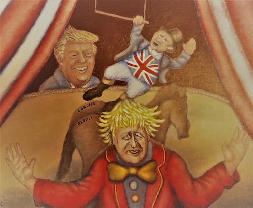 Cartoon: An apprentice and his shadow (medium) by Cassou tagged boris,johnson,donald,trump,john,bull,politics,brexit,coronavirus,international