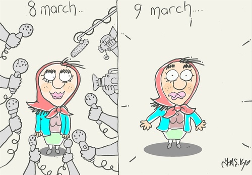 Cartoon: 9 March media (medium) by yasar kemal turan tagged march,media,women,rights,love