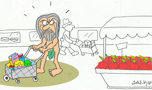 Cartoon: Adam shopping (medium) by yasar kemal turan tagged adam,shopping
