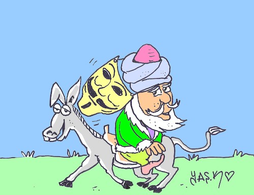 Cartoon: Anonymous Nasreddin Hodja (medium) by yasar kemal turan tagged anonymous,nasreddin,hodja