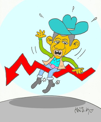Cartoon: rodeo (medium) by yasar kemal turan tagged obama,barak,cowboyhorse,flag,us,america,economy,finance,crisis,rodeo