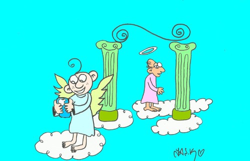 Cartoon: device (medium) by yasar kemal turan tagged device,migration,steve,jobs,angel,apple,dead,love