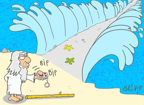Cartoon: digital Moses! (medium) by yasar kemal turan tagged moses,age,control,sea,love
