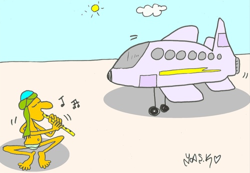 Cartoon: fakir (medium) by yasar kemal turan tagged aircraft,fakir,music
