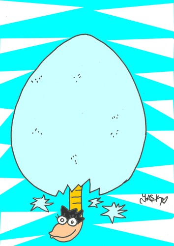 Cartoon: first output (medium) by yasar kemal turan tagged first,output,ostrich,egg,love
