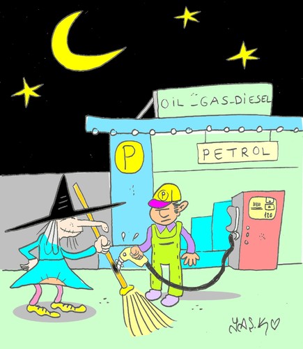 Cartoon: flight (medium) by yasar kemal turan tagged broom,petrol,witch,flight