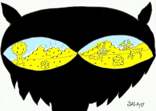 Cartoon: fox eye (medium) by yasar kemal turan tagged crow,cheese,eye,fox