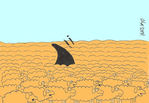 Cartoon: herd (medium) by yasar kemal turan tagged attack,shark,sheep,herd