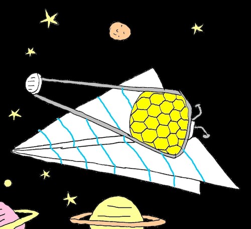Cartoon: James Webb Uzay Teleskobu (medium) by yasar kemal turan tagged james,webb,uzay,teleskobu