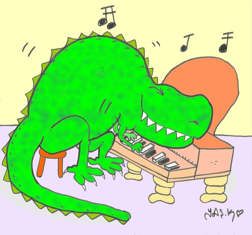 Cartoon: Jurassic music (medium) by yasar kemal turan tagged jurassic,music,dinosaur,love