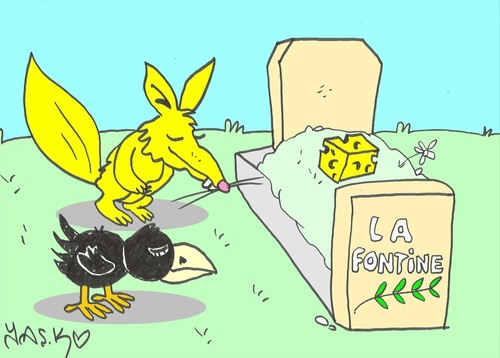 Cartoon: La Fontaine (medium) by yasar kemal turan tagged la,fontaine,fox,crow,cheese,literature,love