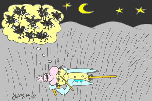 Cartoon: nightmare (medium) by yasar kemal turan tagged railing,crow,nightmare