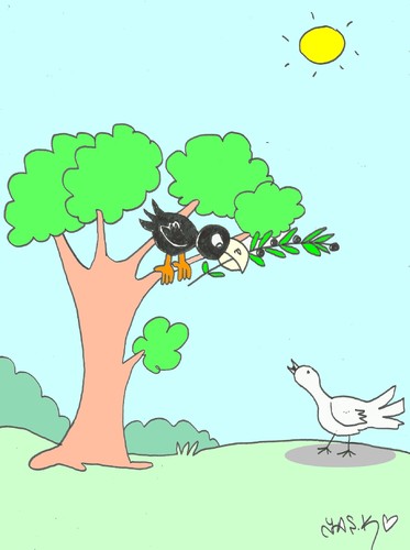 Cartoon: pigeon (medium) by yasar kemal turan tagged peace,pigeon,crow,olivebranch