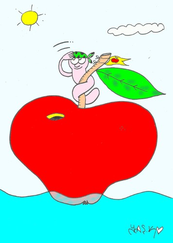 Cartoon: pirate (medium) by yasar kemal turan tagged sea,worm,apple,pirate,ship