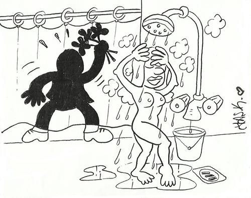 Cartoon: Psycho-Alfred Hitchcock (medium) by yasar kemal turan tagged hitchcock,alfred