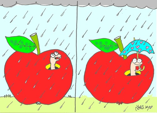 Cartoon: rain (medium) by yasar kemal turan tagged love,cloud,umbrella,worm,apple,rain