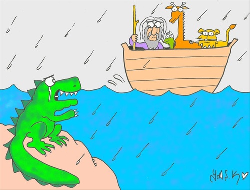 Cartoon: real (medium) by yasar kemal turan tagged noah,dinosaur,real