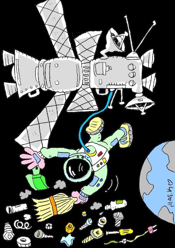 Cartoon: space dumpster (medium) by yasar kemal turan tagged space,dumpster