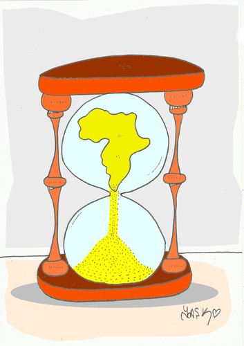 Cartoon: time is shrinking (medium) by yasar kemal turan tagged hours,hourglass,poverty,africa,hunger,time