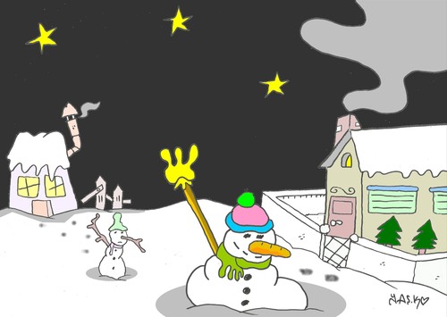 Cartoon: two (medium) by yasar kemal turan tagged two,snowman,rich,poor,love,human,class