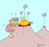 Cartoon: first barbecue (small) by yasar kemal turan tagged first,barbecue,meat,volcano