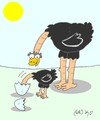 Cartoon: first step (small) by yasar kemal turan tagged first,step,ostrich,mother,cub,egg