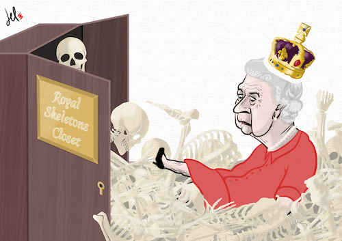 Cartoon: The Royal Skeletons Closet (medium) by Emanuele Del Rosso tagged queen,harry,meghan,uk,racism,queen,harry,meghan,uk,racism
