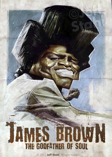Cartoon: James Brown by Jeff Stahl (medium) by Jeff Stahl tagged stahl,jeff,caricature,illustration,poster,vintage,singer,music,soul,brown,james