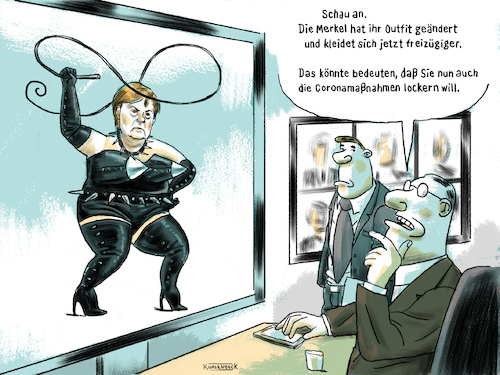 Cartoon: Domina Merkel (medium) by Thomas Kuhlenbeck tagged merkel,kanzlerin,ministerpräsidenten,konferenz,video,lockdown,maßnahmen,domina