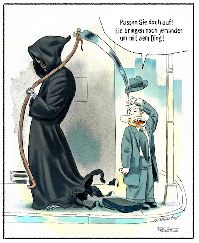 Cartoon: Tod (medium) by Thomas Kuhlenbeck tagged tod,tot,sense,sensenmann,mann,bedrohung,verletzen,verletzung,achtung,aufpassen,fahrlässigkeit,fahrlässig,stadt,straße,tod,tot,sense,sensenmann,mann,bedrohung,verletzen,verletzung,achtung,aufpassen,fahrlässigkeit,fahrlässig,stadt,straße