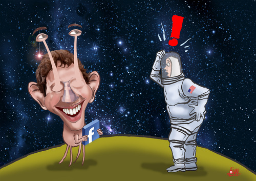 Cartoon: Mark Zuckerberg on planet (medium) by aungminmin tagged zuckerbook