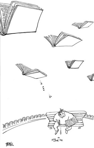 Cartoon: books wings birds (medium) by BONIL tagged books,wings,birds,reading,bonil